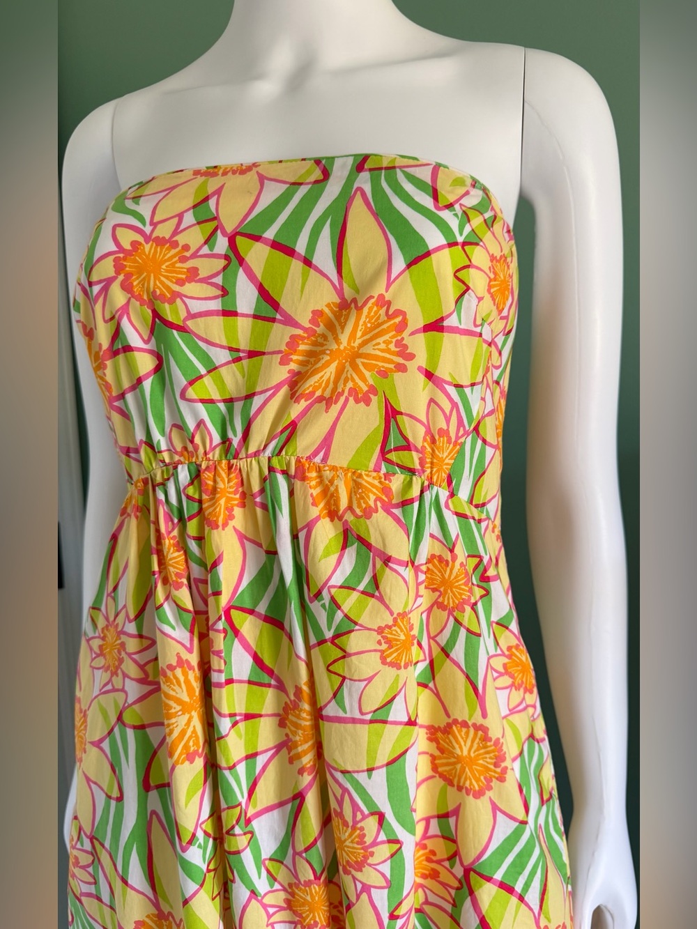 Lilly Pulitzer Strapless Daffodil Print Strapless Sundress in Yellow/Green/Pink - Picture 6 of 13